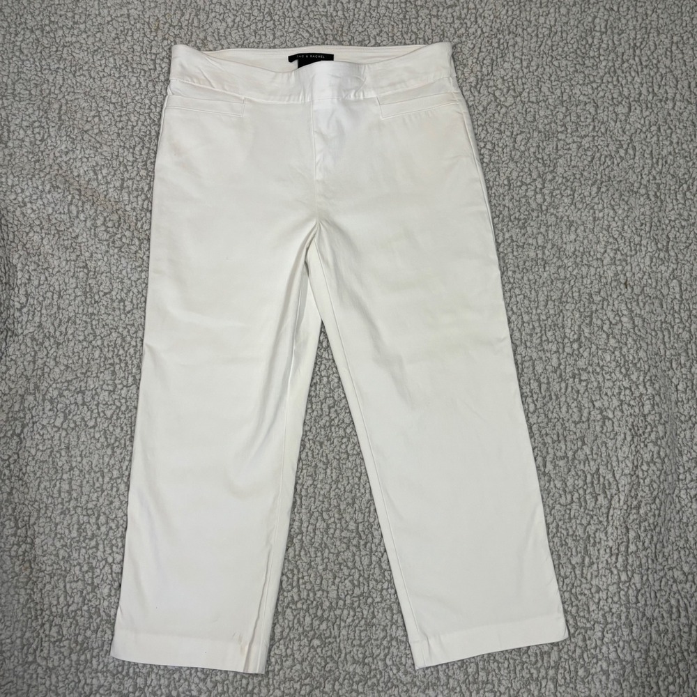 Zac & Rachel Womens White Pull On Crop Pants Straight Leg Stretch Size 10